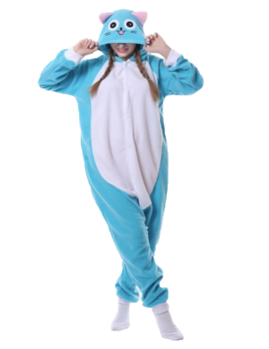 Blå kattpyjamas kombination